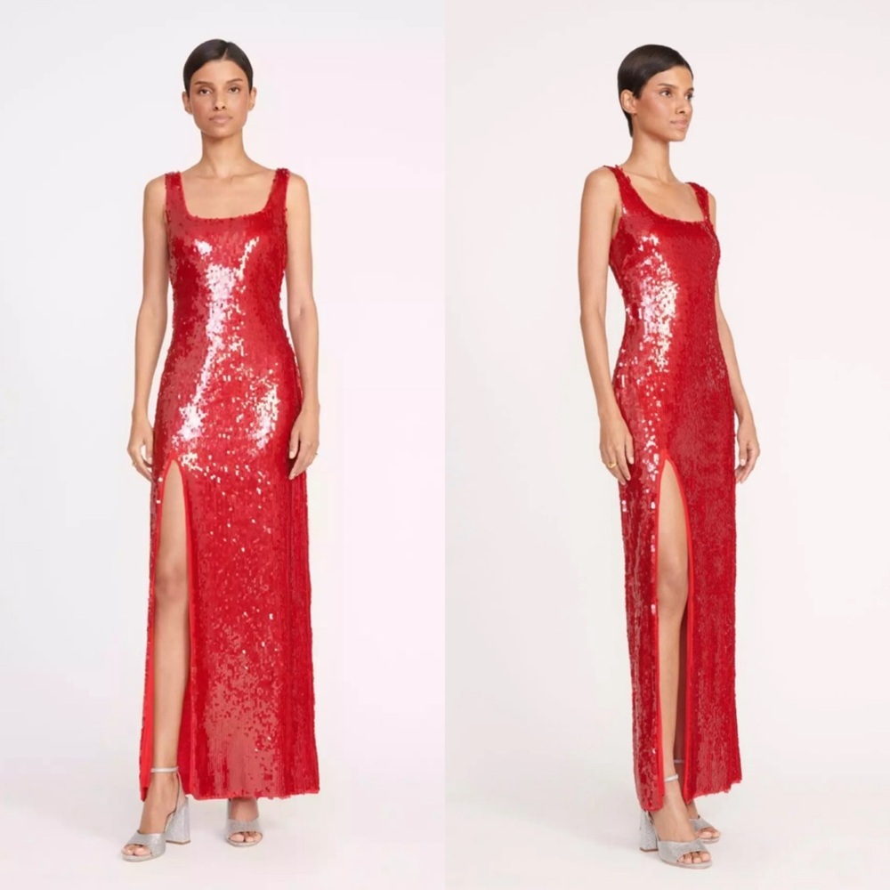 Staud Le Sable Sequin Maxi Dress in Poinsettia Red Size Small NEW! New with tags